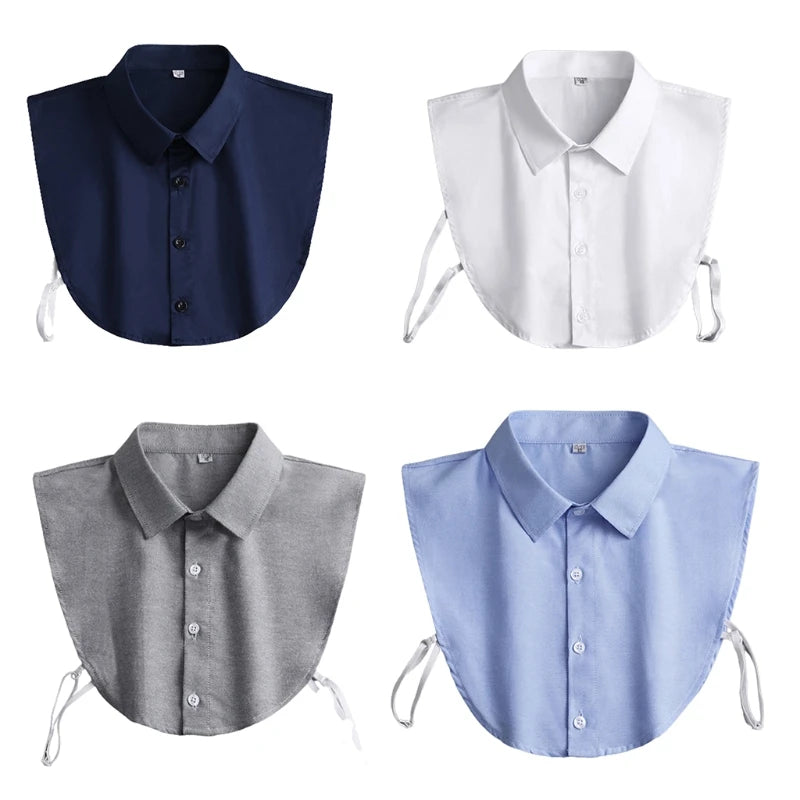 Mens Office Detachable Dickey Solid Color Button False Collar Lapel Half Shirt