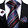 Fashion Striped Tie For Men Red Wine White Silk Wedding Tie Hanky Cufflink Gift Tie Set DiBanGu Novelty Design Business MJ-7337