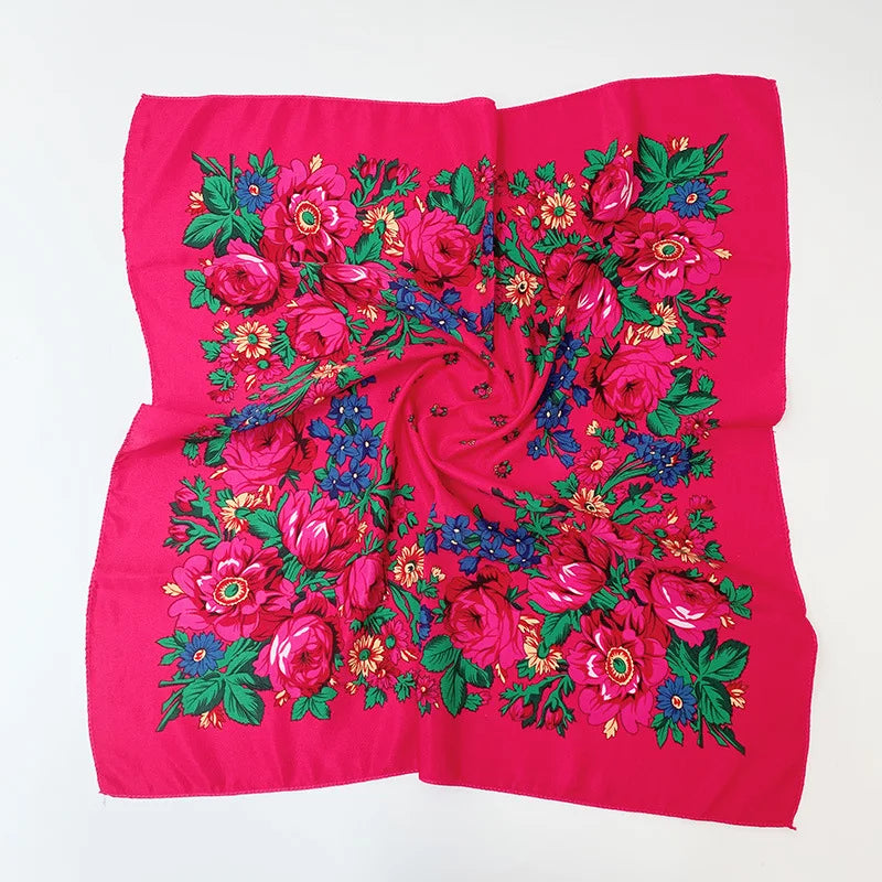 70*70cm Luxury Flowers Square Russian Scarf Women Floral Printed Shawl Female Bandana Head Wrap Headband Scarves Handkerchief