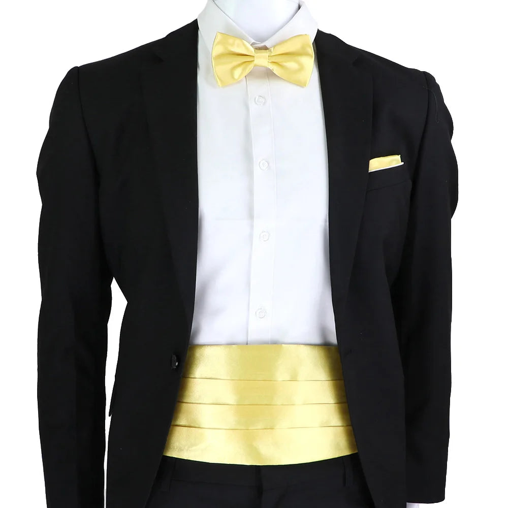 New Fashion Mens Cummerbund Bow Tie Brooch Set Black Red Blue   Waist Seal For Formal Tuxedo Business Suit Dinner Accessories