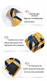 Men Solid Ties Blue Green Grey Business Wedding Party Accessory 8cm Necktie Handkerchief Cufflinks Husband Groom Gift Wholesale