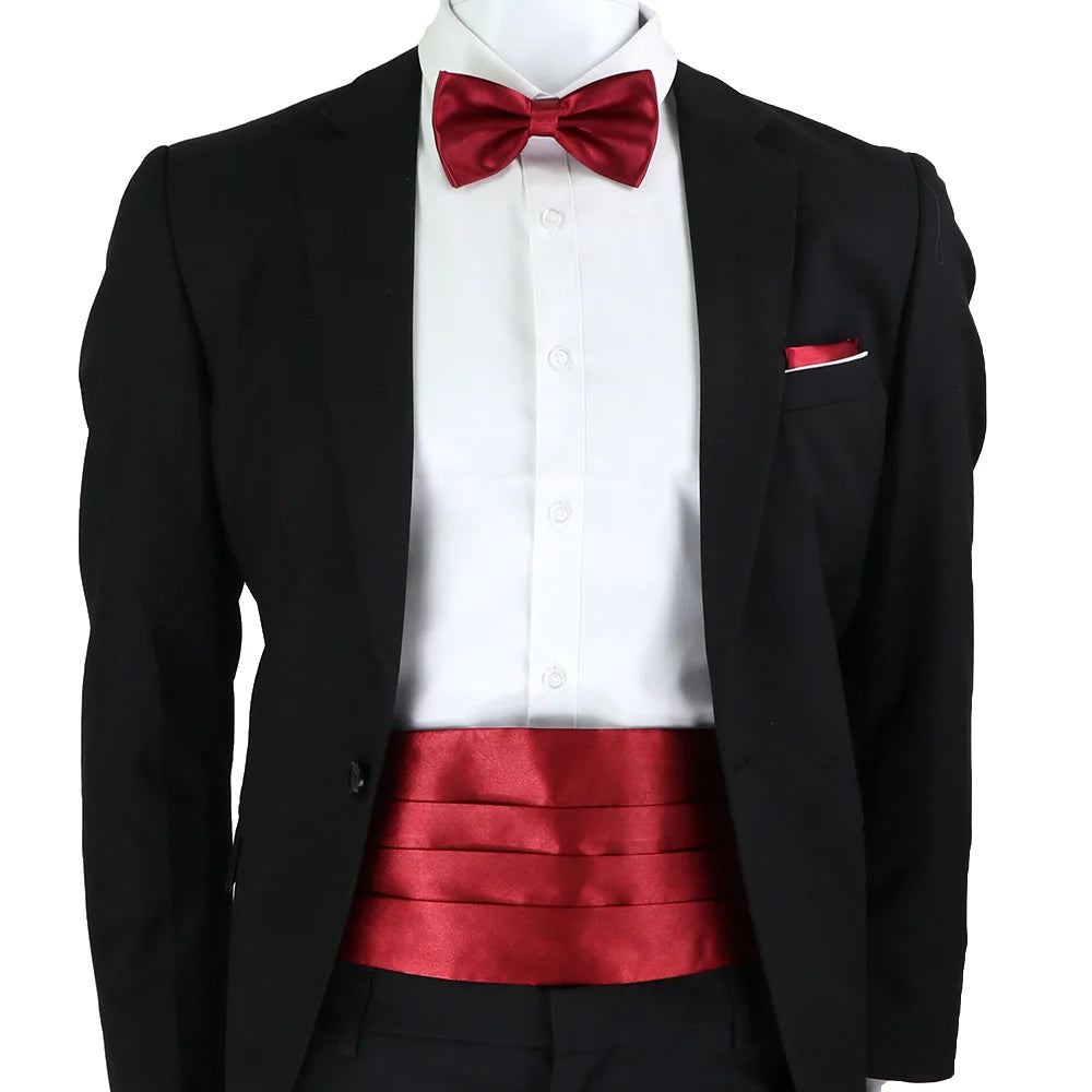 New Fashion Mens Cummerbund Bow Tie Brooch Set Black Red Blue   Waist Seal For Formal Tuxedo Business Suit Dinner Accessories
