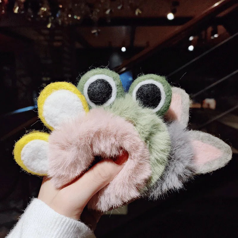 Women Girl Cute Cartoon Hair Scrunchies Panda Cows Cat Rabbit Plush Elastic Hair Bands Sweet Pontail Ties Christmas Accessories