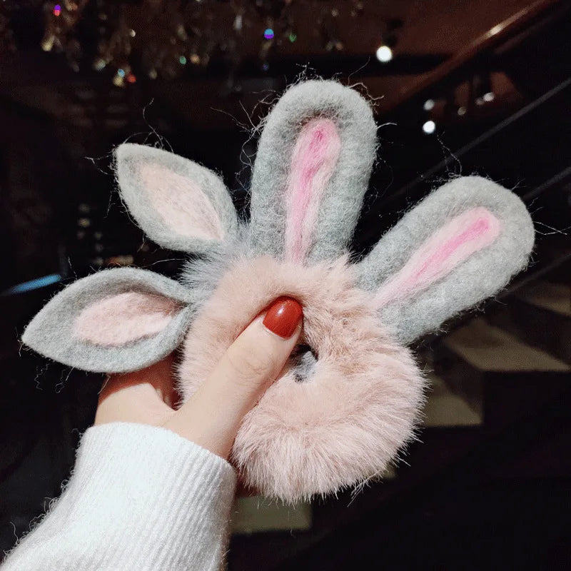 Women Girl Cute Cartoon Hair Scrunchies Panda Cows Cat Rabbit Plush Elastic Hair Bands Sweet Pontail Ties Christmas Accessories