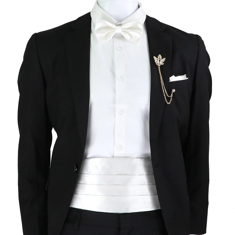 New Fashion Mens Cummerbund Bow Tie Brooch Set Black Red Blue   Waist Seal For Formal Tuxedo Business Suit Dinner Accessories