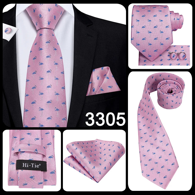 Hi-Tie Solid Rose Pink Coral Paisley Mens Silk Wedding Tie Fashion Design Necktie For Men Quality Hanky Cufflink Business Party