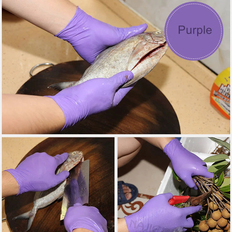 20/50PCS Disposable Nitrile Gloves Purple Powder-Free Rubber Hand Work Gloves for Mechanic Kitchen Beauty Household Cleaning