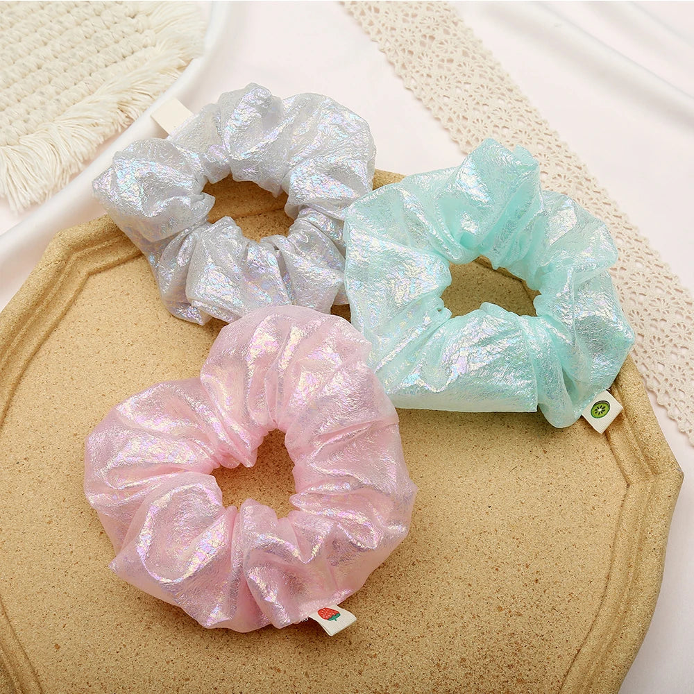 Metallic Laser Elastic Hair Band for Girls Shiny Transparent Scrunchies for Hair Rubber Ties Ponytail Holder Solid Stretch