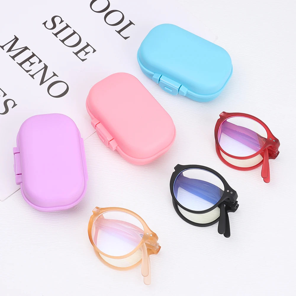 Fashion Design Blue Light Blocking Reading Glasses Men Women Folding Round Frame  Presbyopic Eyeglasses with Case  +1.0~4.0