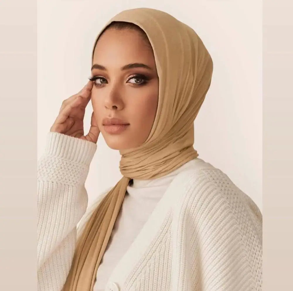 Ramadan Modal Cotton Jersey Hijabs For Woman Long Muslim Scarf Shawl Plain Soft Turban Tie Head Wraps For Women Islamic Clothing