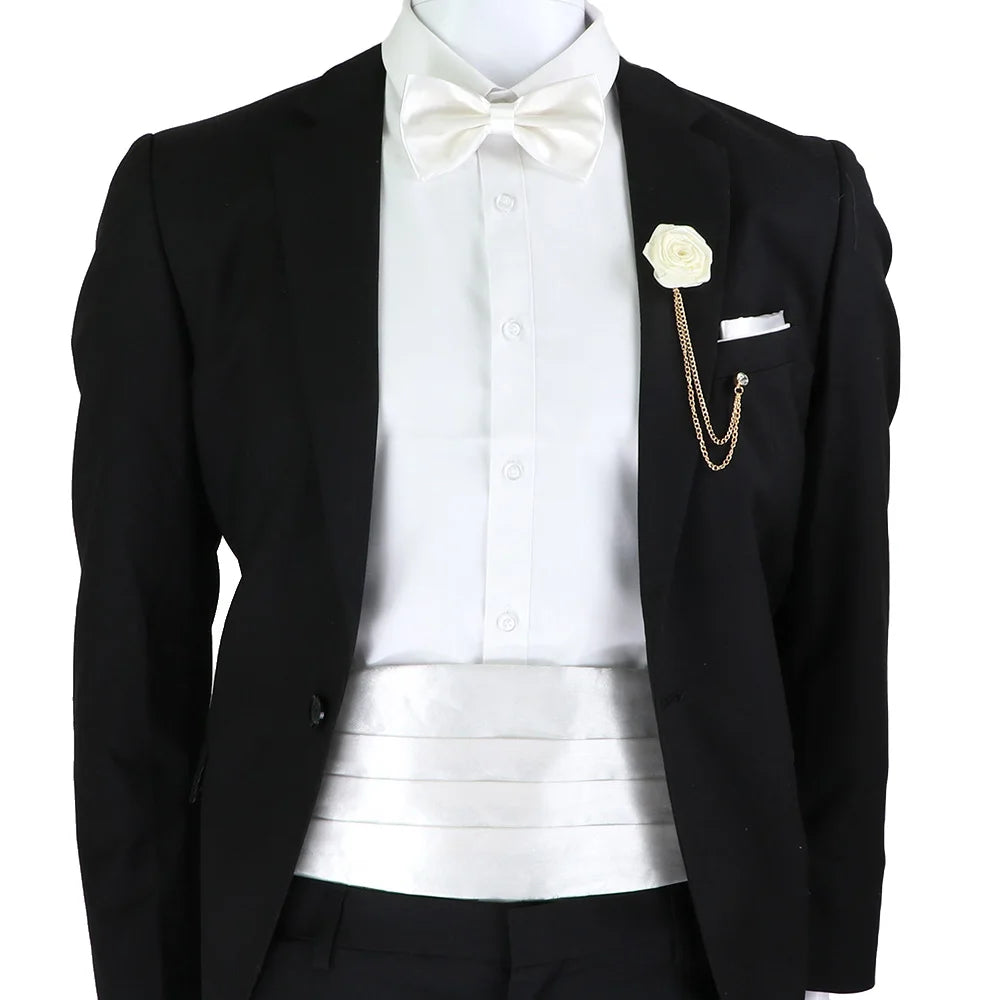 New Fashion Mens Cummerbund Bow Tie Brooch Set Black Red Blue   Waist Seal For Formal Tuxedo Business Suit Dinner Accessories
