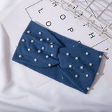 Bow Women's Headbands Pearls Head Bands Knitted Turban Bandana Autumn Winter Elastic Hairband Warm Hair Accessories Headdress