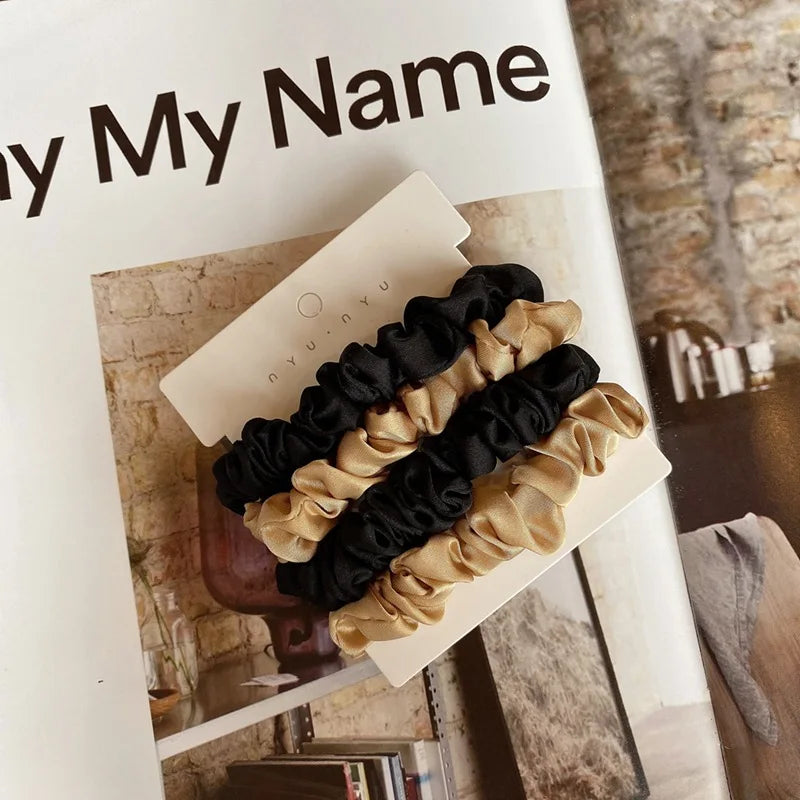 1 Set Satin Silk Solid Color Scrunchies Elastic Hair Bands New Women Girls Hair Accessories Ponytail Holder Hair Ties Rope