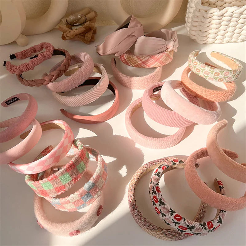 2022 Gentle Pink Womans Hairbands Girl Sweet Plush Wide Side Sponge Headband Hair Hoop Fashion Simple Solid Color Hair Accessory