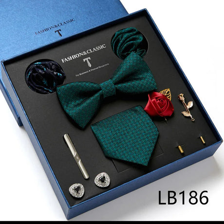 Holiday Gift Box Tie For Men 7.5 cmTie Hanky Pocket Squares Cufflink Set Bow Tie Clip Necktie Box Purple hombre Geometric Office