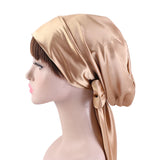 New Women silky satin night sleeping cap head wrap Bowknot Turban Pre Tied Fitted Bandana Chemo cap Nightcap hair loss patients