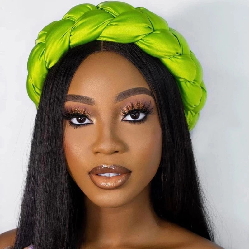Exaggerated Big Braid Head Band African Raw Silk Turban Cap for Women Lady Nigeria Wedding Party Headpiece Female Headband Mujer