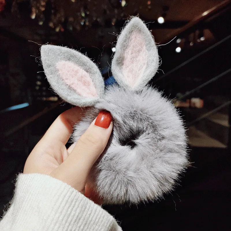 Women Girl Cute Cartoon Hair Scrunchies Panda Cows Cat Rabbit Plush Elastic Hair Bands Sweet Pontail Ties Christmas Accessories