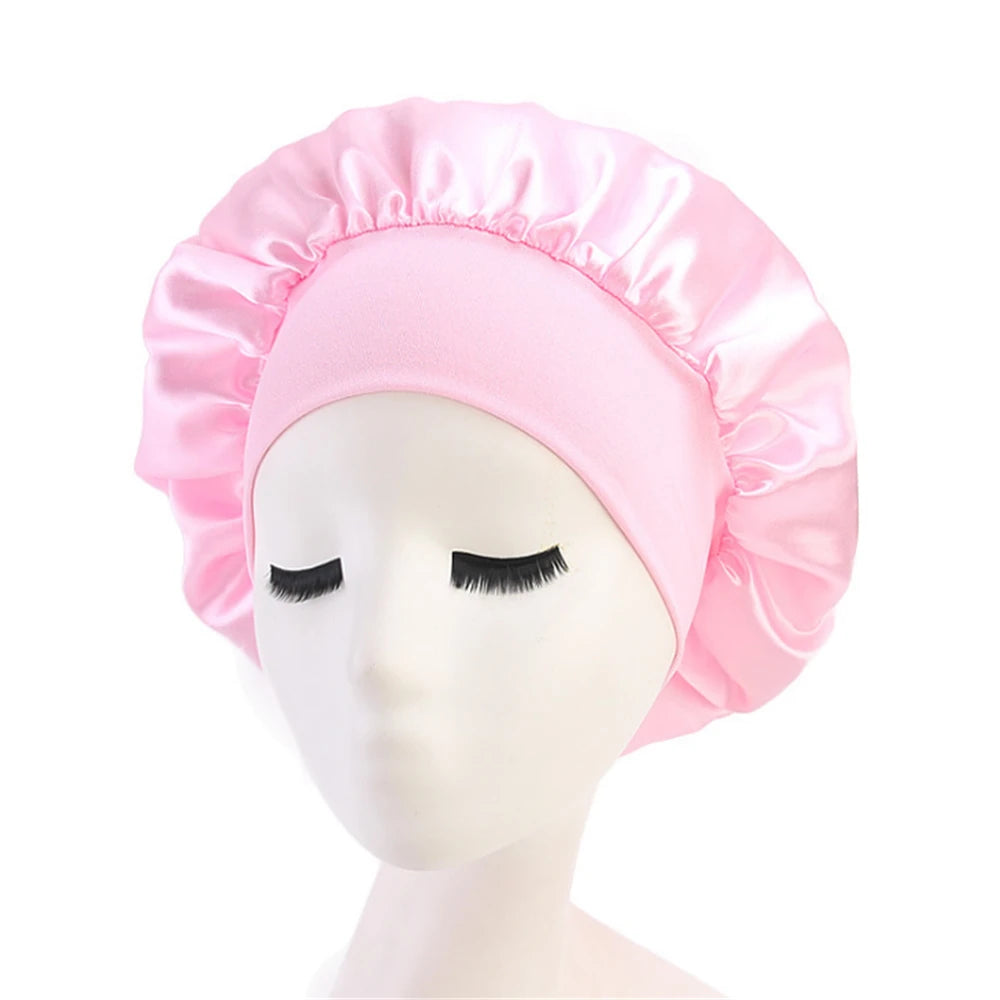 Newly Women's Satin Solid Sleeping Hat Night Hair Care Bonnet Nightcap For Women Men Unisex Cap