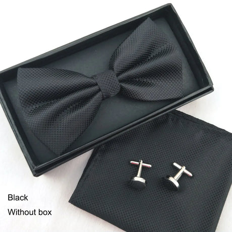 HUISHI Gold Bow Tie Set Butterfly Tie For Men Cufflinks Bowtie Set Green Pocket Square Cufflink Collars Shirt Man Brand Kerchief