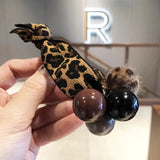 Leopard Elastic Hair Bands Ponytail Holder Scrunchies Big Pearls Beads Rubber Resin Balls Band Headband Lady Hair Accessories