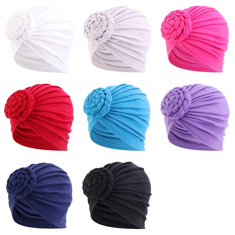 New Women cotton top knotted turban hat bonnet Hijab chemo cap headbands Female Muslim Hat Head Cover Night Cap Hair Accessories