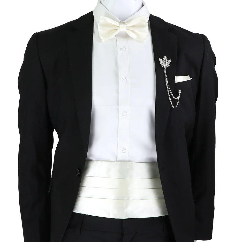 New Fashion Mens Cummerbund Bow Tie Brooch Set Black Red Blue   Waist Seal For Formal Tuxedo Business Suit Dinner Accessories