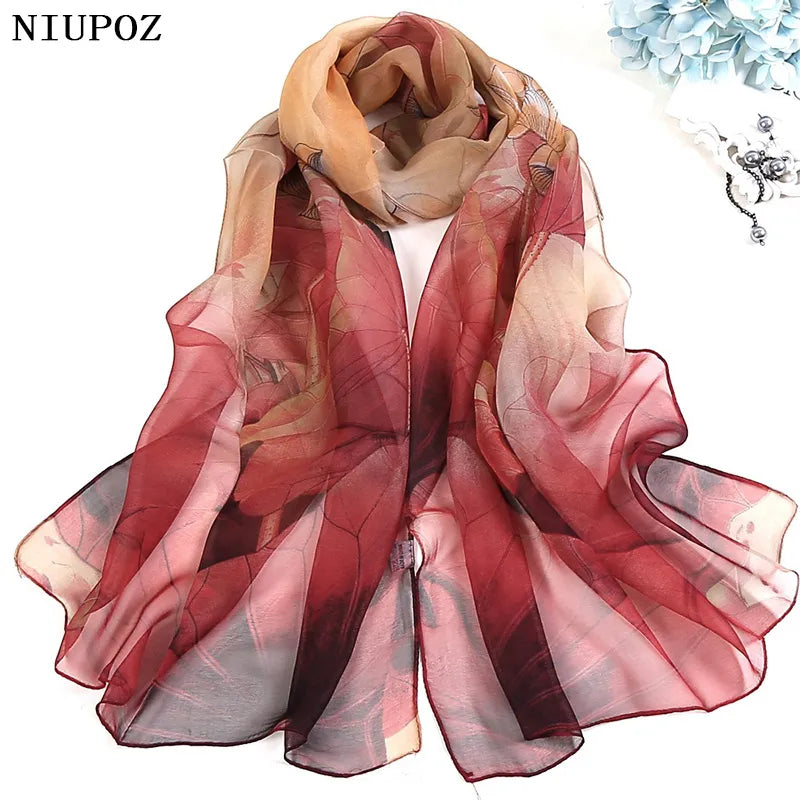 Multiple Colour Gradient Color Rose Flower Chiffon Georgette Scarf Women Foulard Lotus Leaf Long Shawl Summer Bandana Elegant