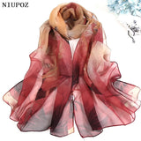 Multiple Colour Gradient Color Rose Flower Chiffon Georgette Scarf Women Foulard Lotus Leaf Long Shawl Summer Bandana Elegant