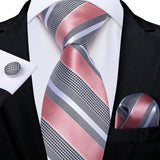 Fashion Striped Tie For Men Red Wine White Silk Wedding Tie Hanky Cufflink Gift Tie Set DiBanGu Novelty Design Business MJ-7337