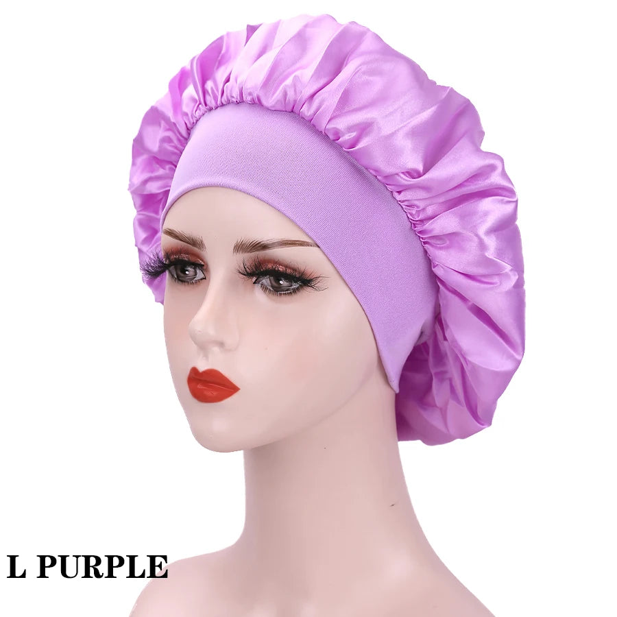 Black Pink Purple Hair Care Caps Silk Bonnet Women'S Nightcaps With Curly Natural Curls Covers With Soft Wide Elastic Adjustable