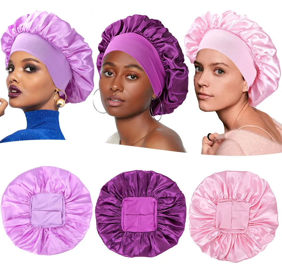 Black Pink Purple Hair Care Caps Silk Bonnet Women'S Nightcaps With Curly Natural Curls Covers With Soft Wide Elastic Adjustable