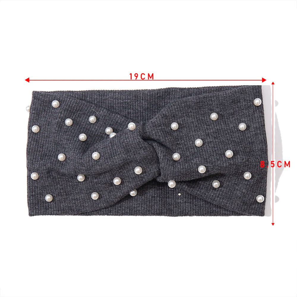 Bow Women's Headbands Pearls Head Bands Knitted Turban Bandana Autumn Winter Elastic Hairband Warm Hair Accessories Headdress