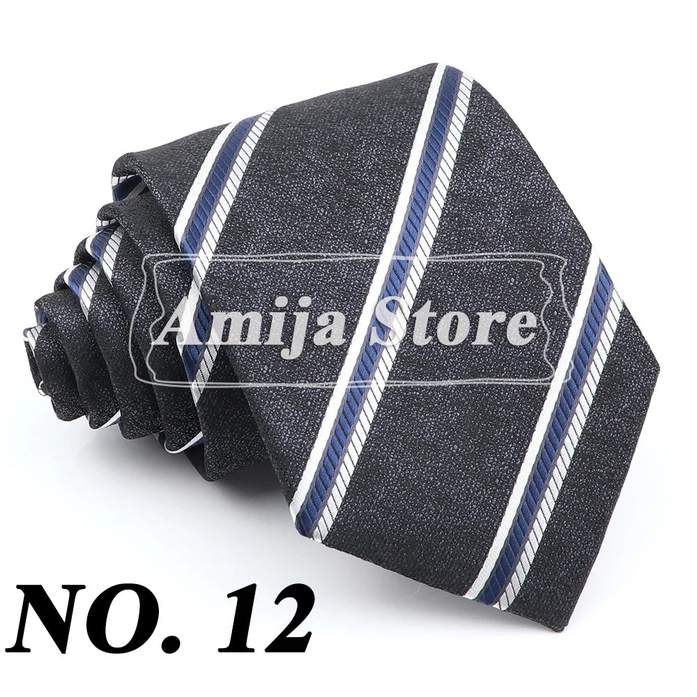 New Men's Formal Tie Striped Blue Gray Necktie 8cm Wide Tie Gift For Man Office Wedding Party Cravat Man Accessories Daily Wear