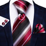 Black Red Striped Silk Wedding Tie For Men Handky Cufflink Gift Men Necktie Fashion Business Party Dropshiping Hi-Tie Designer