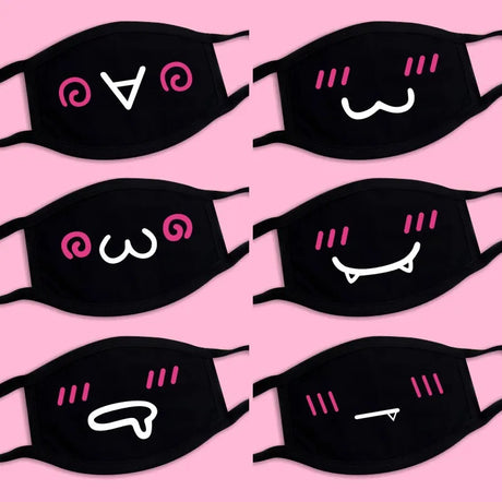 Super Cute Expression Smile Breathable Mouth Face Mask For Korean Black Kpop Unisex Kawaii Face Mouth Muffle Mask Cotton Anime