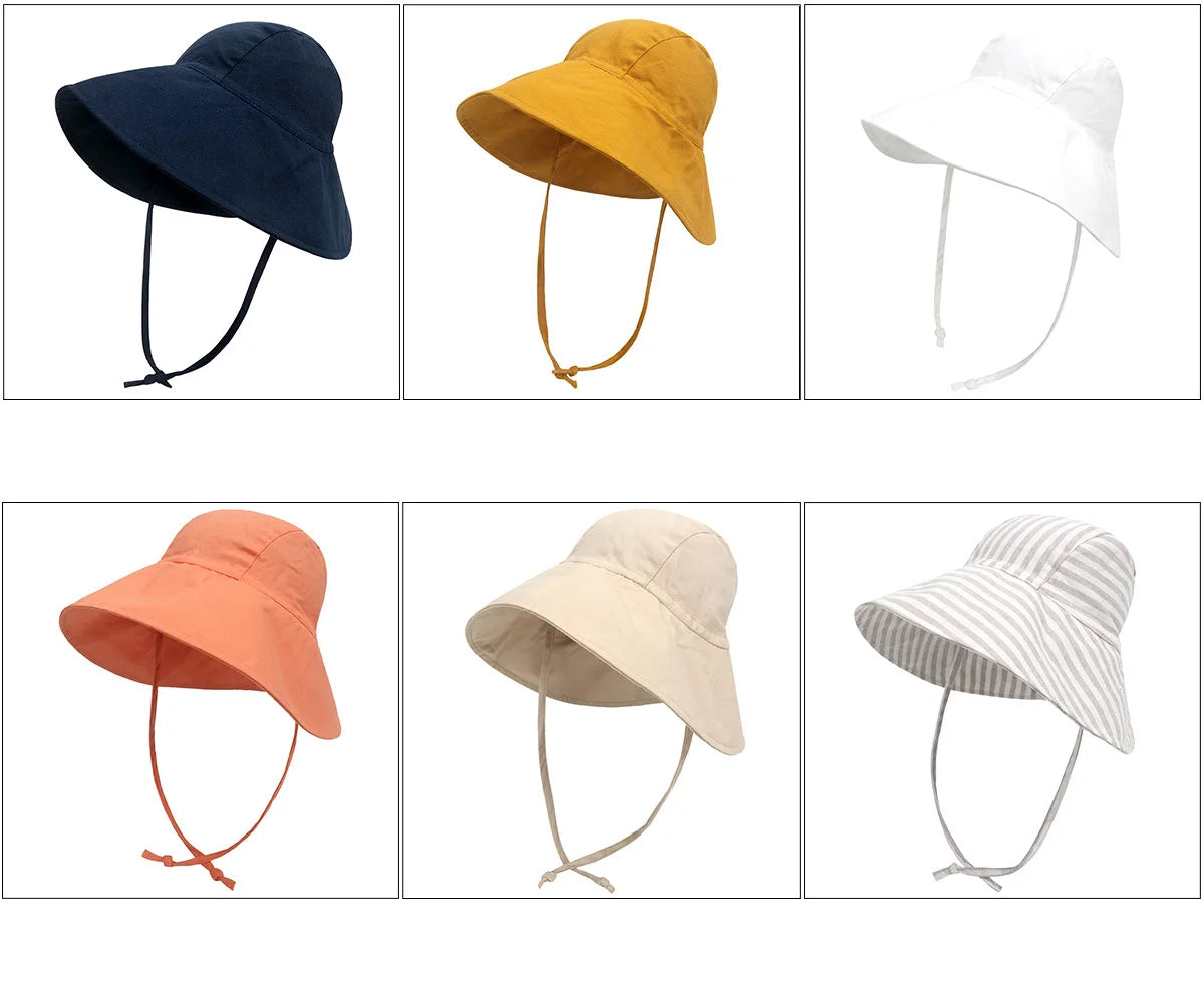 Big Brim Baby Sun Hat Summer Spring Kids Bucket Hat for Girls Boys Cotton Linen Children Cap Beach Travel Kids Hats Caps 2M-4Y