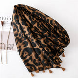 Fashion Printed Leopard Scarf Female Spring Muslim Women Hijab Scarves Tassel Large Size Headband Handkerchief Women's Bandana
