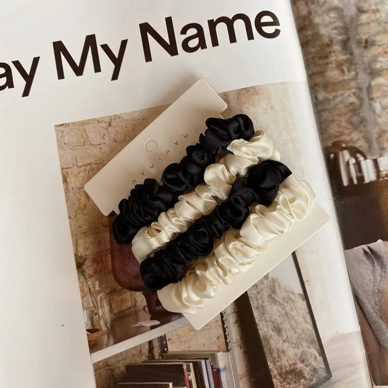 1 Set Satin Silk Solid Color Scrunchies Elastic Hair Bands New Women Girls Hair Accessories Ponytail Holder Hair Ties Rope
