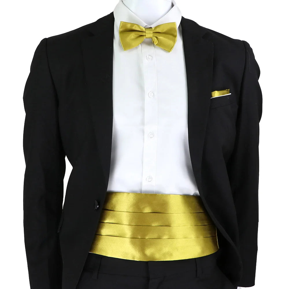 New Fashion Mens Cummerbund Bow Tie Brooch Set Black Red Blue   Waist Seal For Formal Tuxedo Business Suit Dinner Accessories