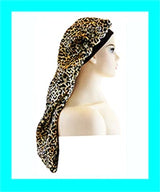 Leopard Print Satin Bonnet Cap Wide Rubber Band Nightcap Hair Care Hat