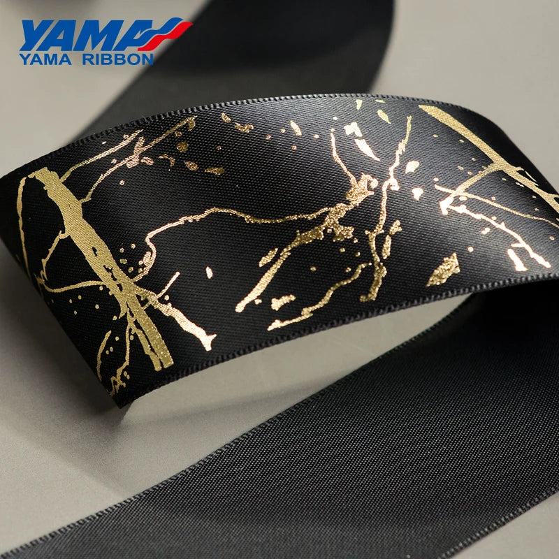 YAMA Ribbon 10yards/roll 38 mm Gold Foil Printed Satin Ribbons DIY Crafts Gifts Packaging Fashion Wedding Decoration