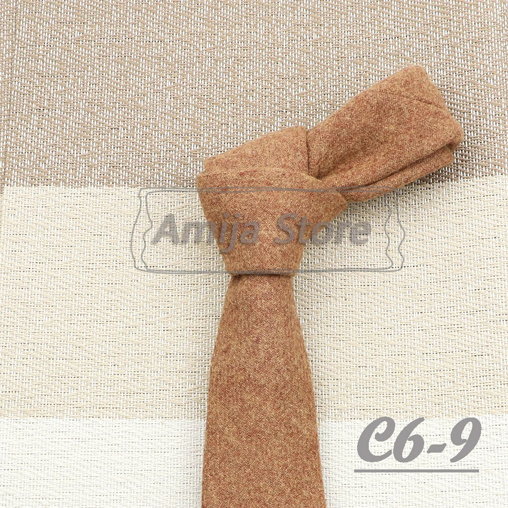 High Quality 100% Wool Tie Slim Solid Red Yellow Blue Ties Handmade Casual Fashion Men Woven Skinny Necktie For Wedding Party