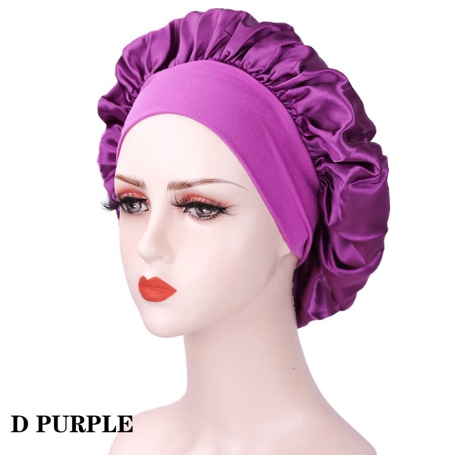 Black Pink Purple Hair Care Caps Silk Bonnet Women'S Nightcaps With Curly Natural Curls Covers With Soft Wide Elastic Adjustable