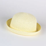 Wholesale Baby Straw Hat Solid Color Kids Character Decoration Infant Sun Hats Girl Boys Bucket Cap Children Beach Panama Caps
