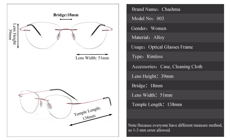 Titanium Prescription Glasses Ultra Light Eyewear Optical Glasses Frame for Male and Female Clear Lenses