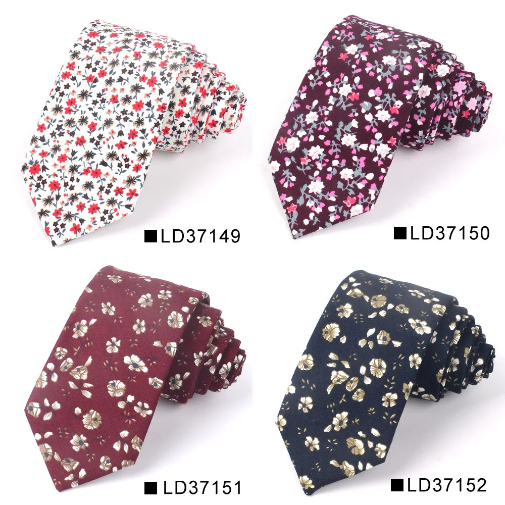 New Floral Tie For Men Women Skinny Cotton Neck Tie For Wedding Casual Mens Neckties Classic Suits Flower Print Neck Ties Cravat