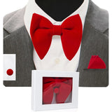 GUSLESON Velvet Big Bow Tie Men's Bowties Pocket Square Cufflinks Set with Gift Box Solid Red Yellow Necktie For Man Wedding