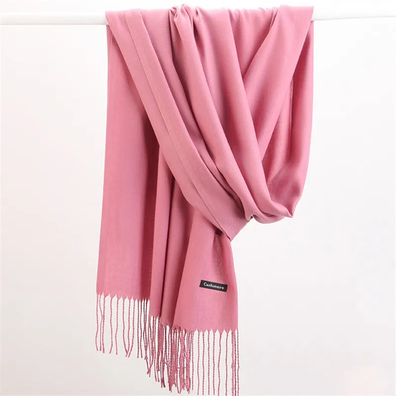 Fashion Solid Color 2021 Women Scarf Winter Hijabs Tessale Tassels Long Lady Shawls Cashmere Like Pashmina Hijabs Scarves Wraps