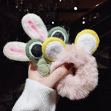 Women Girl Cute Cartoon Hair Scrunchies Panda Cows Cat Rabbit Plush Elastic Hair Bands Sweet Pontail Ties Christmas Accessories